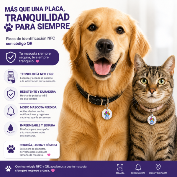 Smartag Para Mascotas Con Chip Nfc + Qr Y Alerta De Extravío