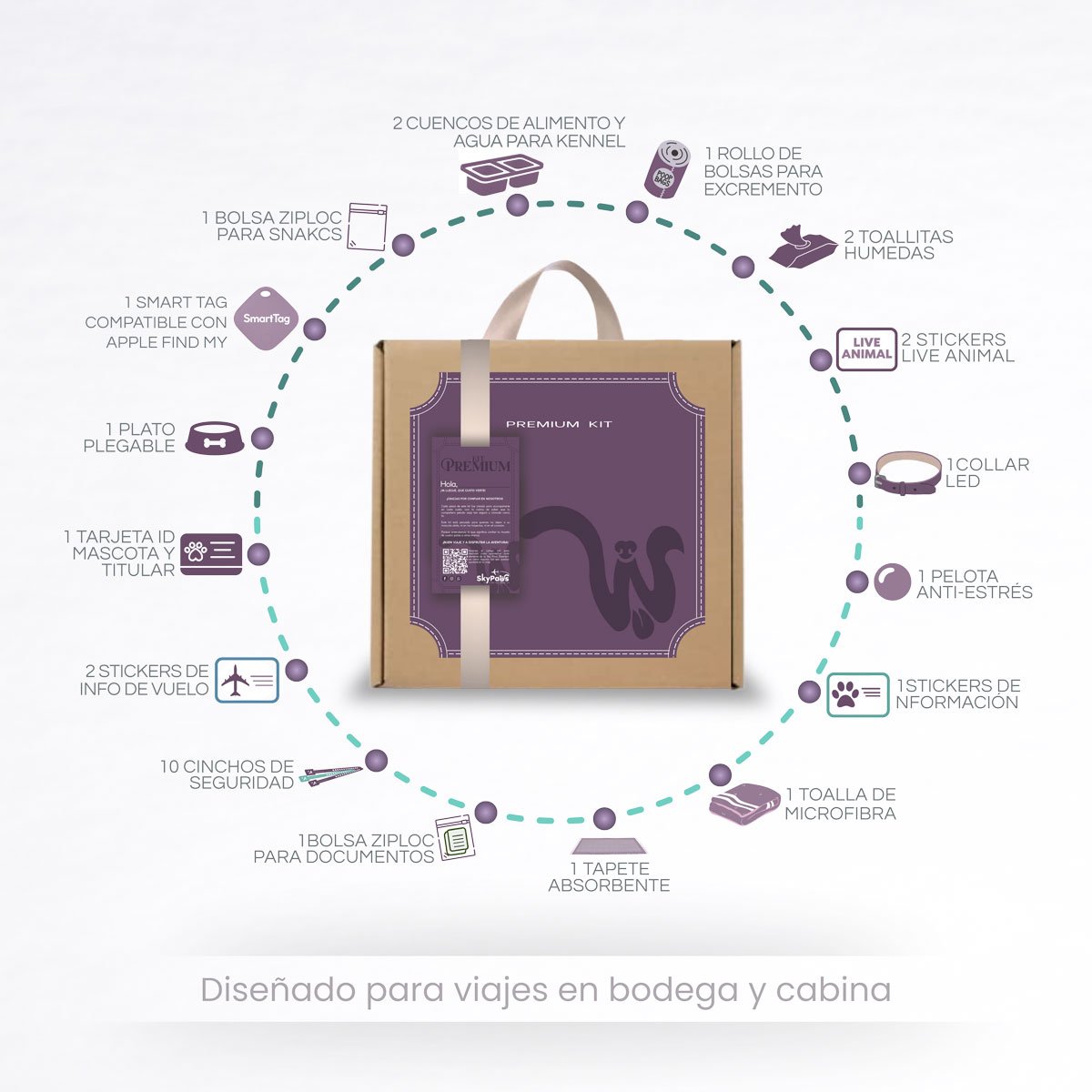 Kit Premium Viaje Mascotas Avion Cabina Y Bodega con Localizador
